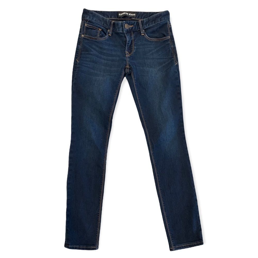 Womens express super soft super skinny low rise dark wash jeans